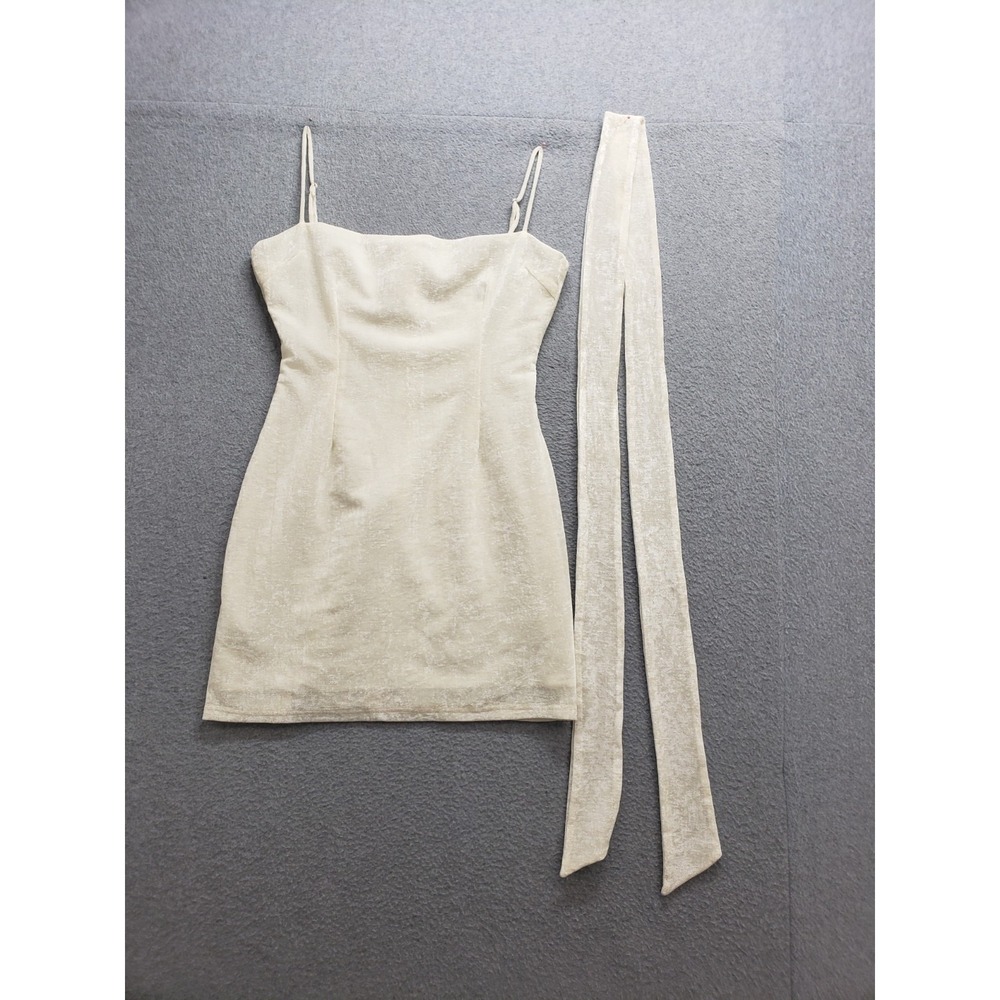 Giovanna Women Mini‎ Dresses M Cream Square Neck Back Zip Straps Tie Party Wear